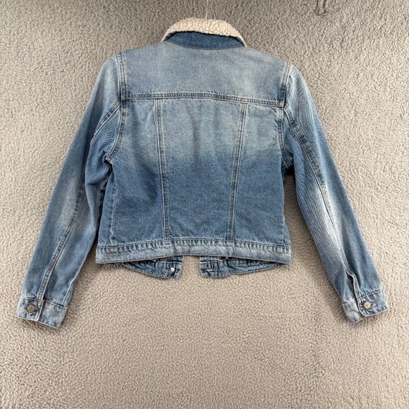 L.E.I. Sherpa Collar Denim Jacket Juniors M Blue Jean Trucker Plaid Lined Vtg - Picture 2 of 10